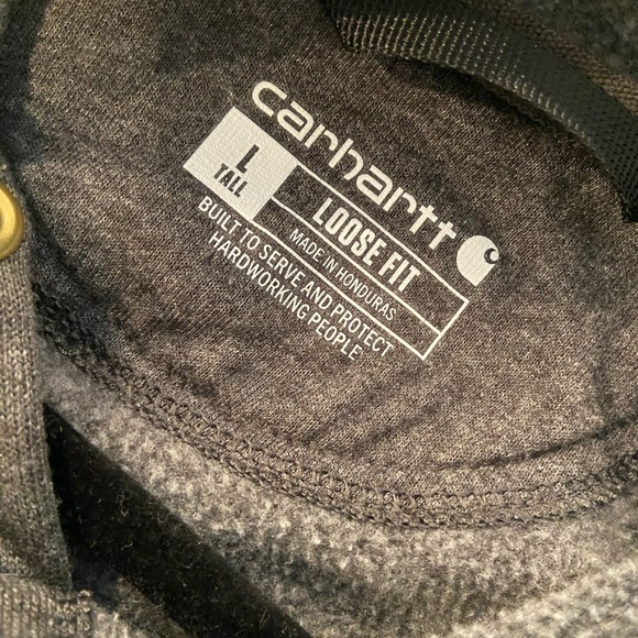 Carhartt Mens Size L Tall Gray Hoodie Pullover Kangaroo Pocket Logo Loose Fit - Picture 9 of 10